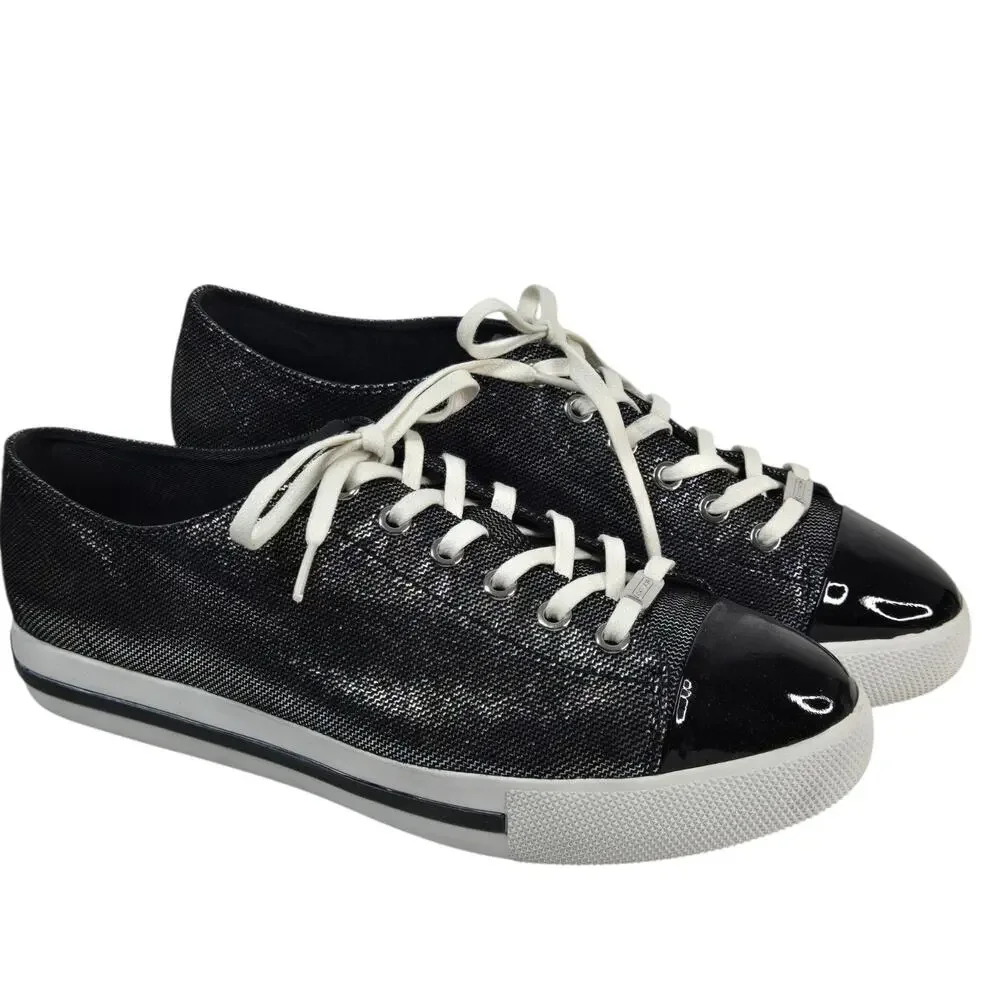 Coach Ian Sneakers Womens Sz 10 Black Iridescent Patent Leather Cap Toe Low Top